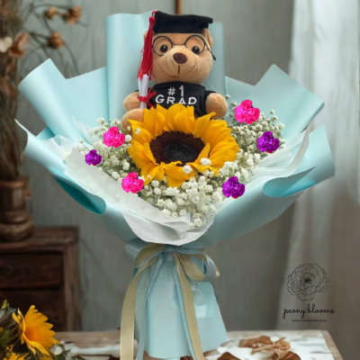 Sunflower with Medum Graduation Bear