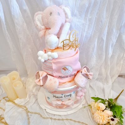Pink Aiko Elephant Customised Diaper Cake