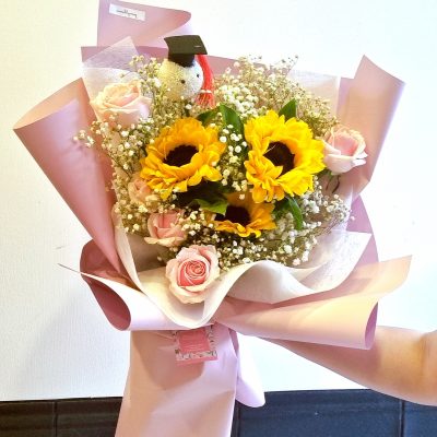 Graduation Sunflower Pink Rose Pom Pom
