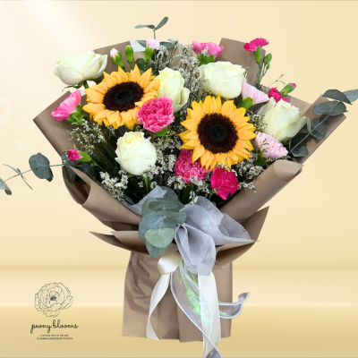 Valeria Sunflower with White Roses Bouquet