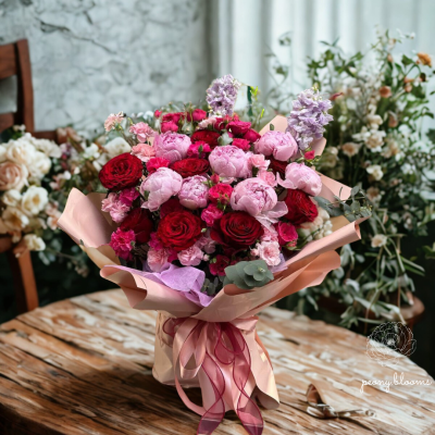 Peonies with Lush Red Roses Bouquet (VDAY)