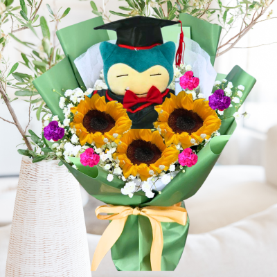 Graduation Snorlex with Triple Sunflowers