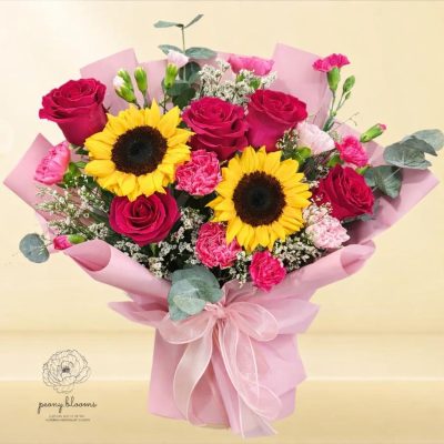 Valeria Sunflower with Red Roses Bouquet (VDAY)
