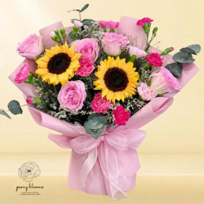 Valeria Sunflower with Light Pink Roses Bouquet (VDAY)