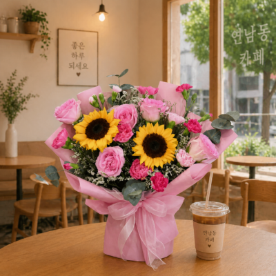 Valeria Sunflower with Light Pink Roses Bouquet (VDAY)