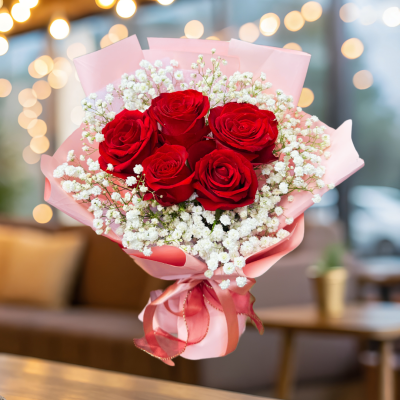 Classic 5 Red Roses with Baby Breath (VDAY)