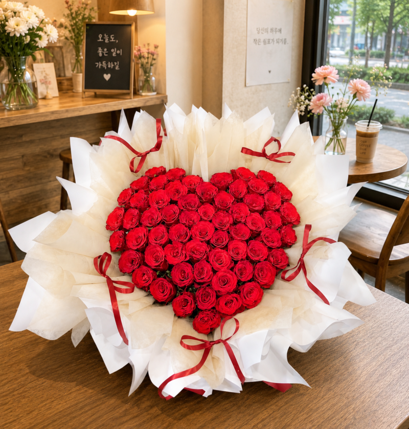 33 Heart Shape Red Roses Bouquet FFBQ127R - Peony Blooms
