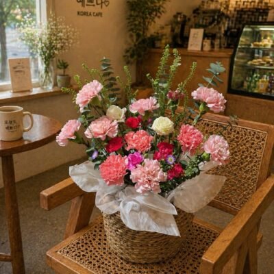 Pink Carnations Basket FFBQ122