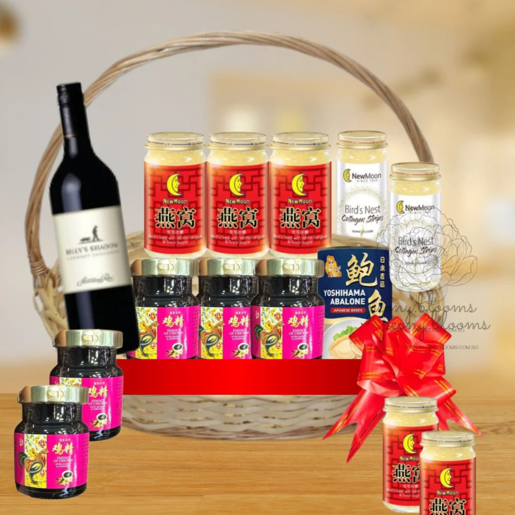 Assorted Hari Raya hampers featuring premium gift baskets with festive treats, flowers, and elegant packaging for Eid celebrations.